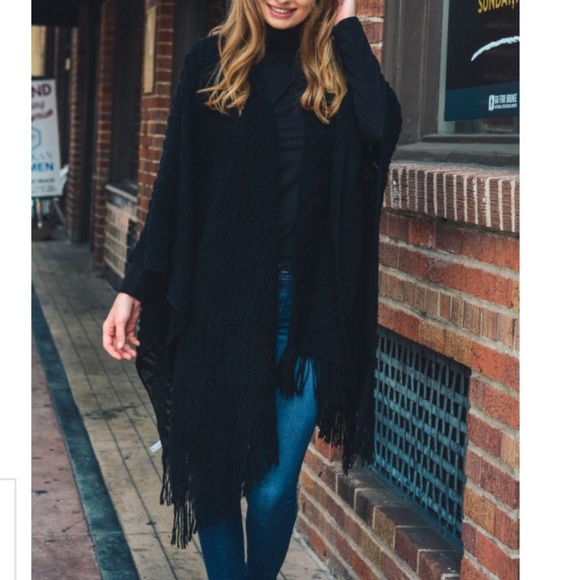 Black Soft Diagonal Knit Ruana - Picture 2 of 8